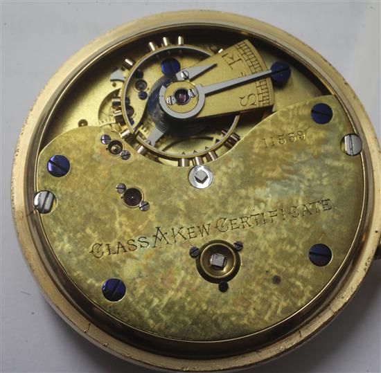 An 18ct gold open face keyless pocket watch,